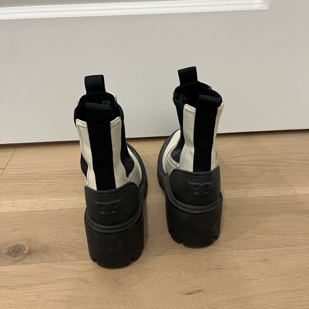 Tory Burch Cream and Black Chelsea Lug Ankle Boots - Picture 4 of 6